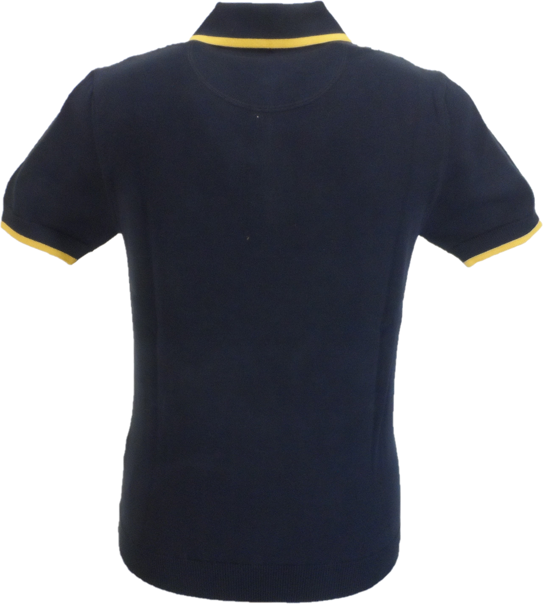Trojan Records Mens Navy Blue Striped Zipped Knitted Polo Shirt