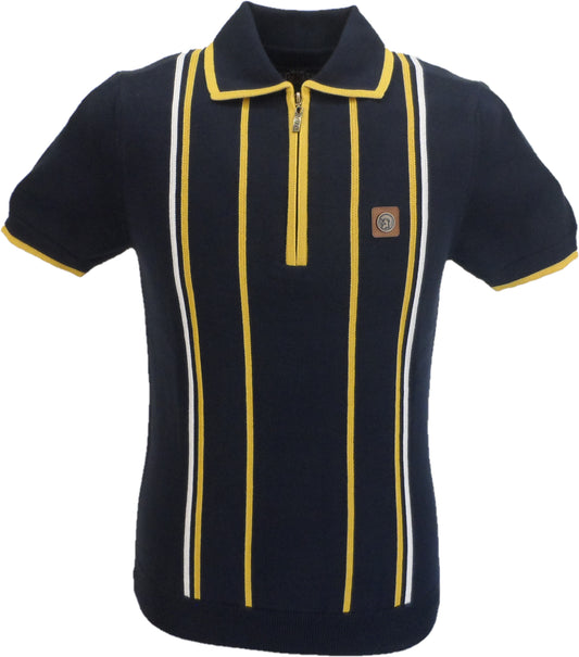 Marineblau gestreiftes Strick-Poloshirt mit Reißverschluss Trojan Records für Herren
