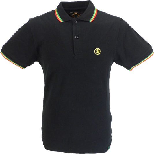 Trojan Records Polo noir avec double pointe Rasta pour homme