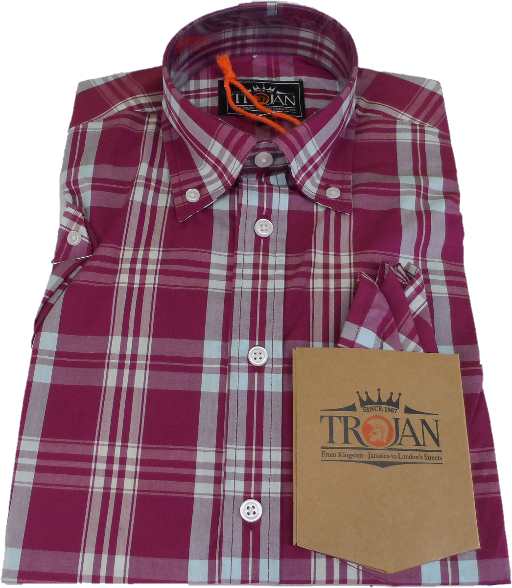 Trojan Mens Port Check 100% Cotton Short Sleeved Shirts and Pocket Square