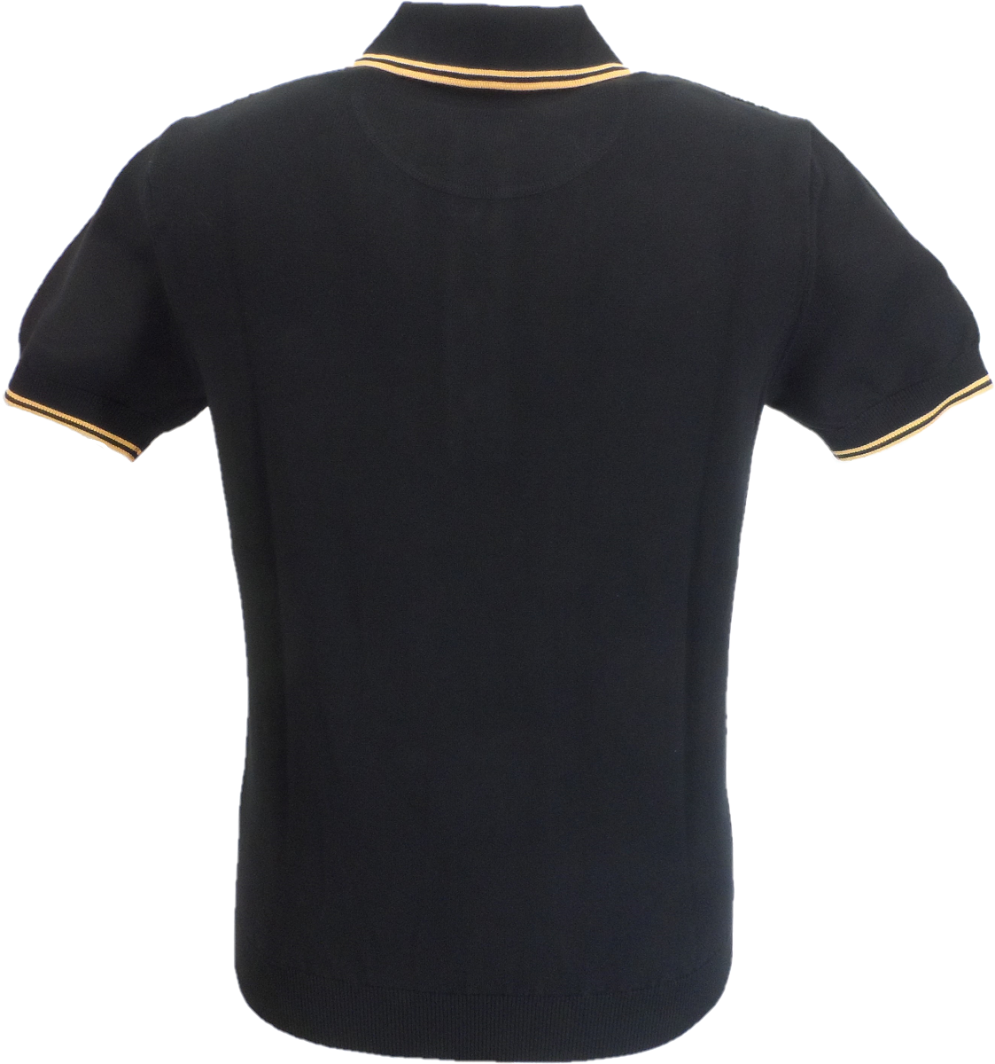 Trojan Records Herre Sort Selvstribet Strikket Poloshirt