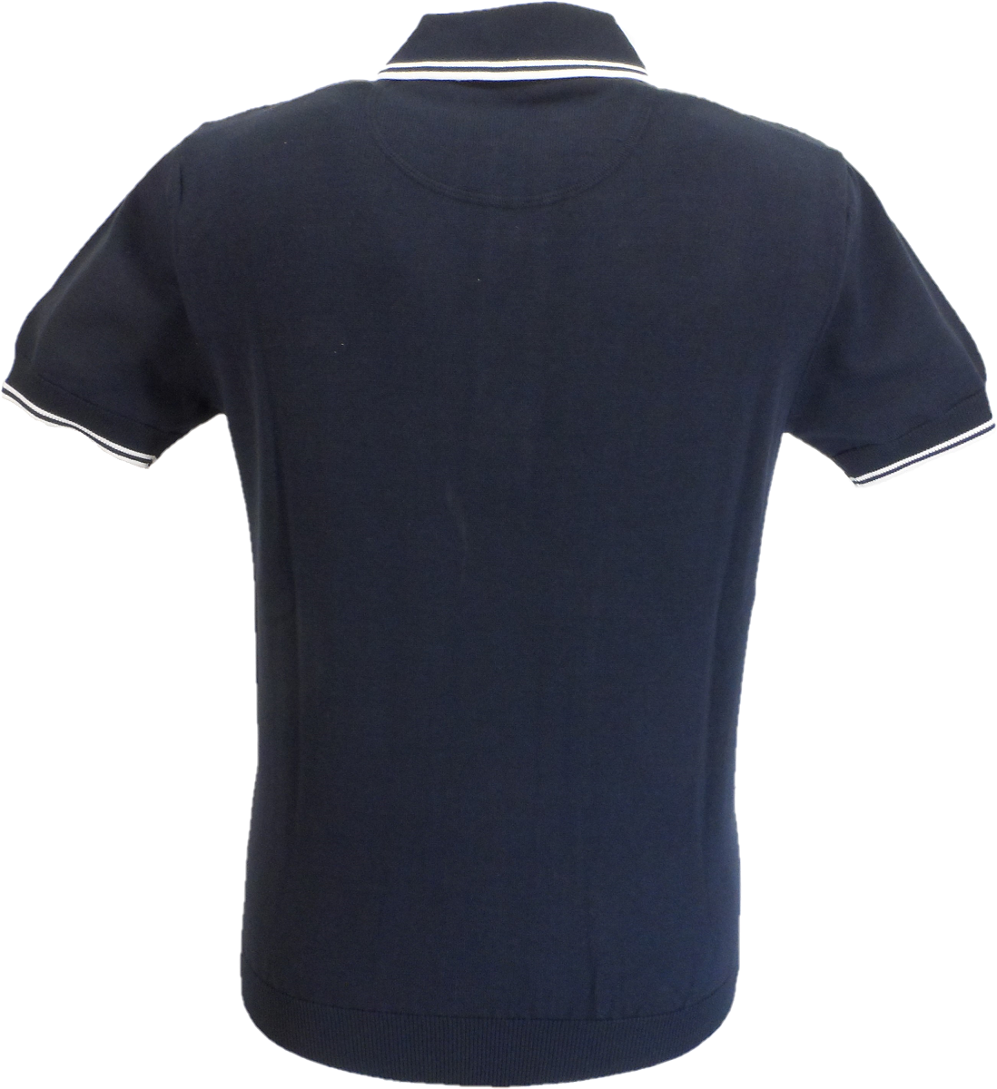 Trojan Records Mens Navy Blue Self Stripe Knitted Polo Shirt