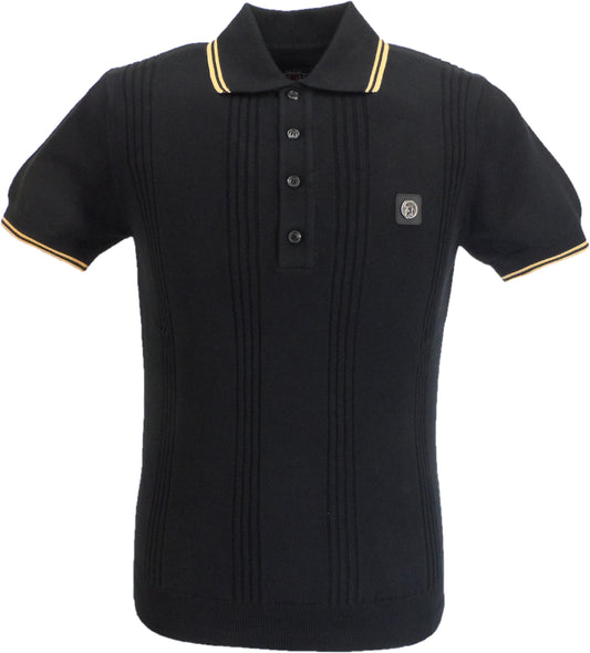 Trojan Records Polo tricoté noir à rayures pour homme