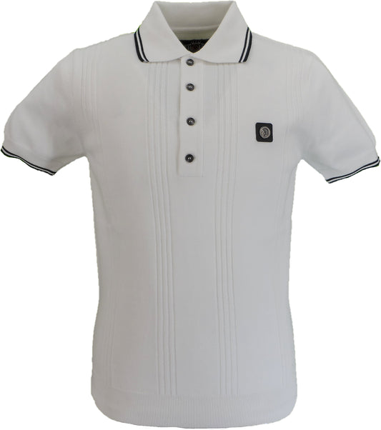 Trojan Records Herre Ecru Selvstribet Strikket Poloshirt