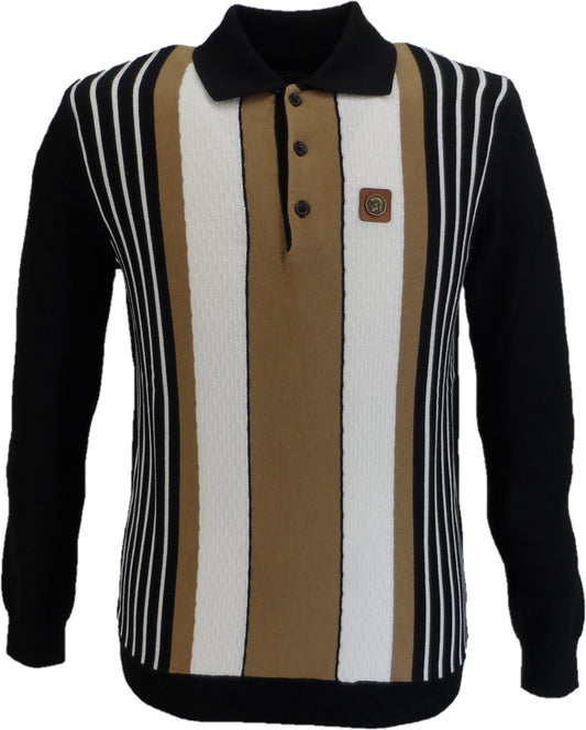 Trojan Records Black Long Sleeved Textured Knit Polo Shirt