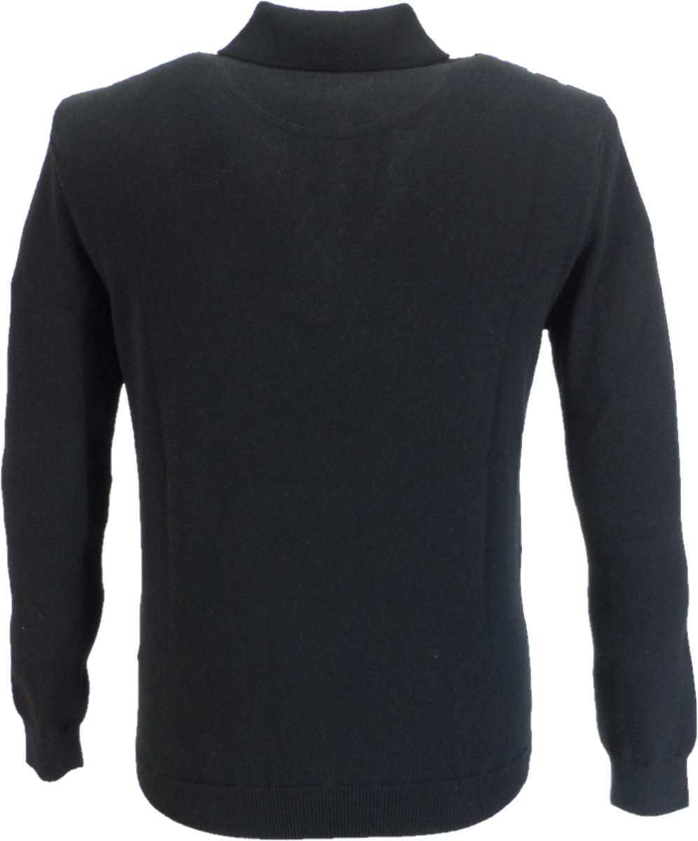 Trojan Records Black Long Sleeved Textured Knit Polo Shirt