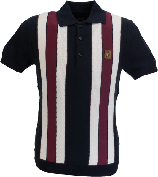 Trojan Records Navy Blue Textured Stripe Polo Shirts