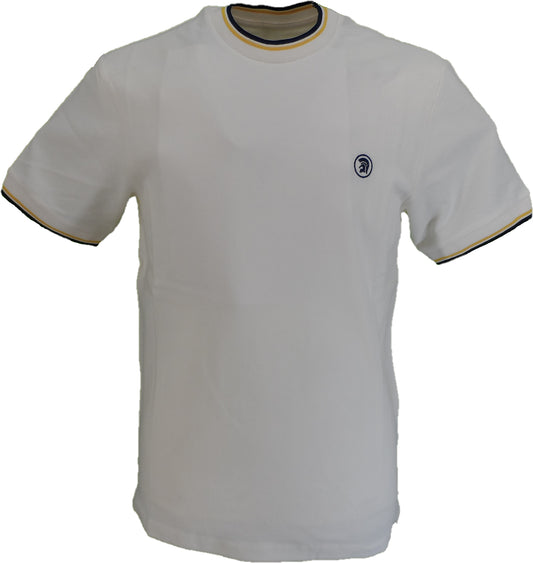 Ecrufarbenes Herren-T-Shirt aus Trojan Piqué mit Doppelstreifen