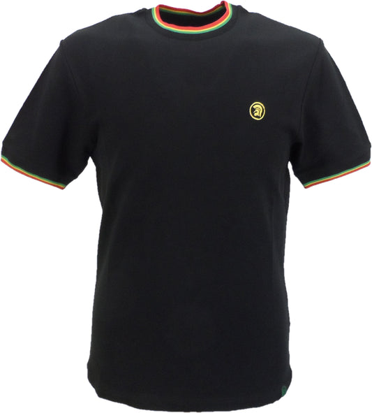 Schwarzes Rasta-Piqué-T-Shirt für Herren Trojan mit zwei Spitzen