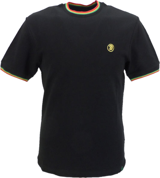 T-shirt piqué à double pointe rasta noir Trojan pour hommes