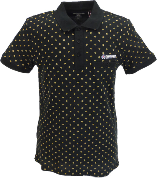 Lambretta Black/Gold Target Print Cotton Polo Shirts