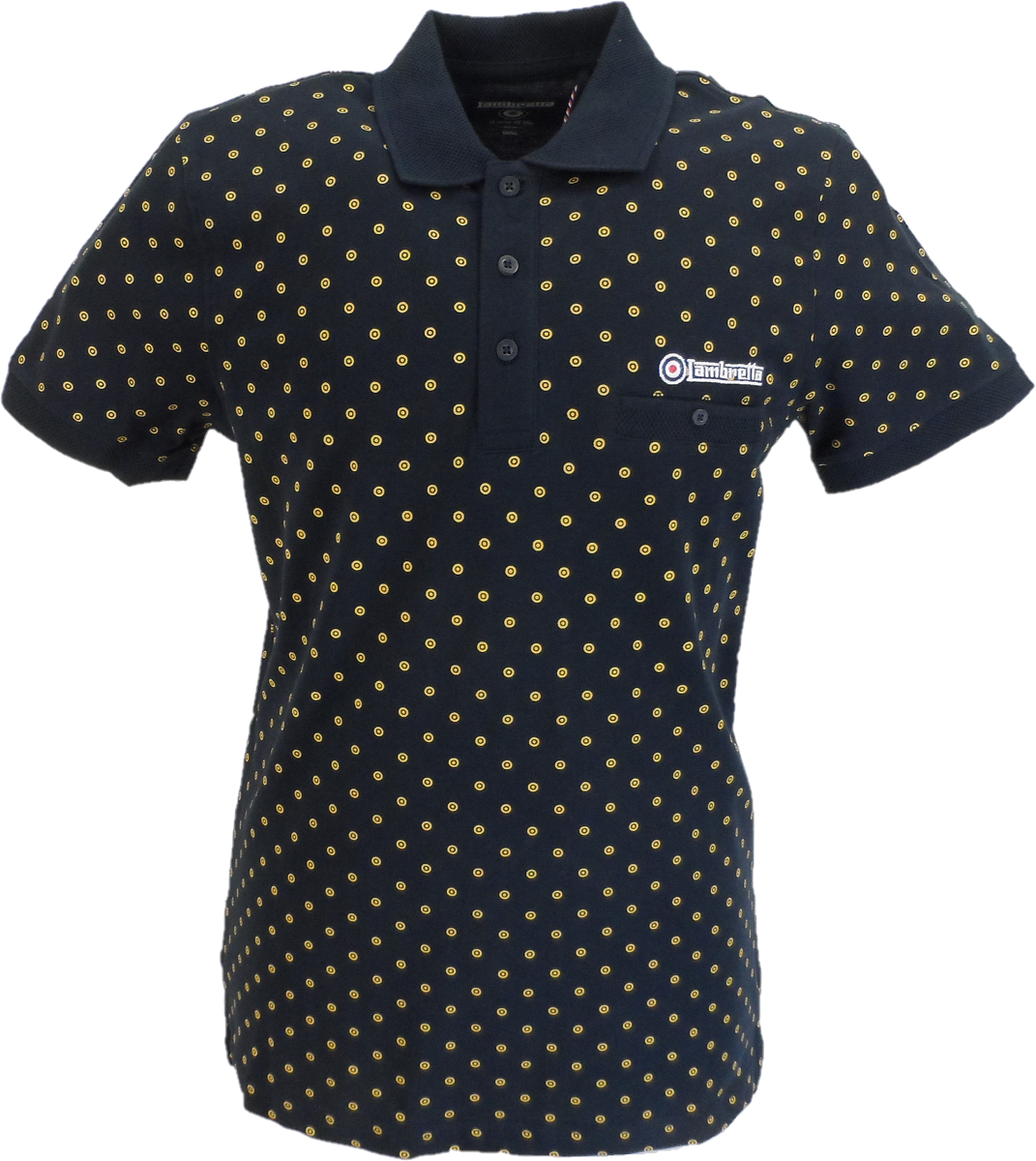 Lambretta Navy/Gold Target Print Cotton Polo Shirts