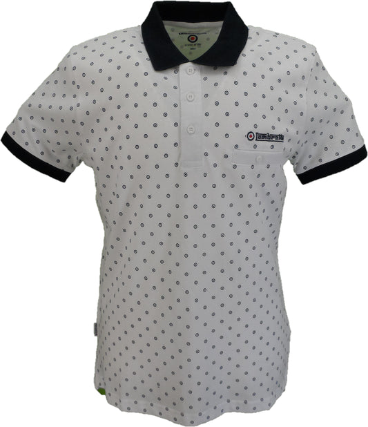Lambretta White/Navy Target Print Cotton Polo Shirts