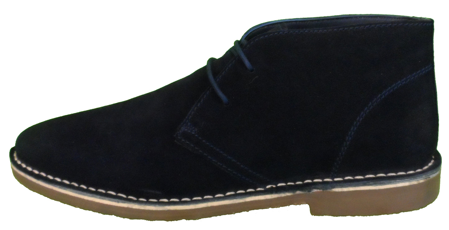 Roamers Mens Navy 2 Eyelet Sharp Toe Retro MOD Style Real Suede Desert Boots