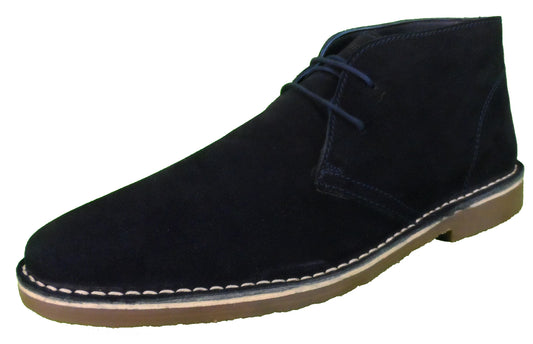 Roamers Herren-Wüstenstiefel aus echtem Wildleder im Retro-Mod-Stil mit scharfer Spitze und 2 Ösen in Marineblau