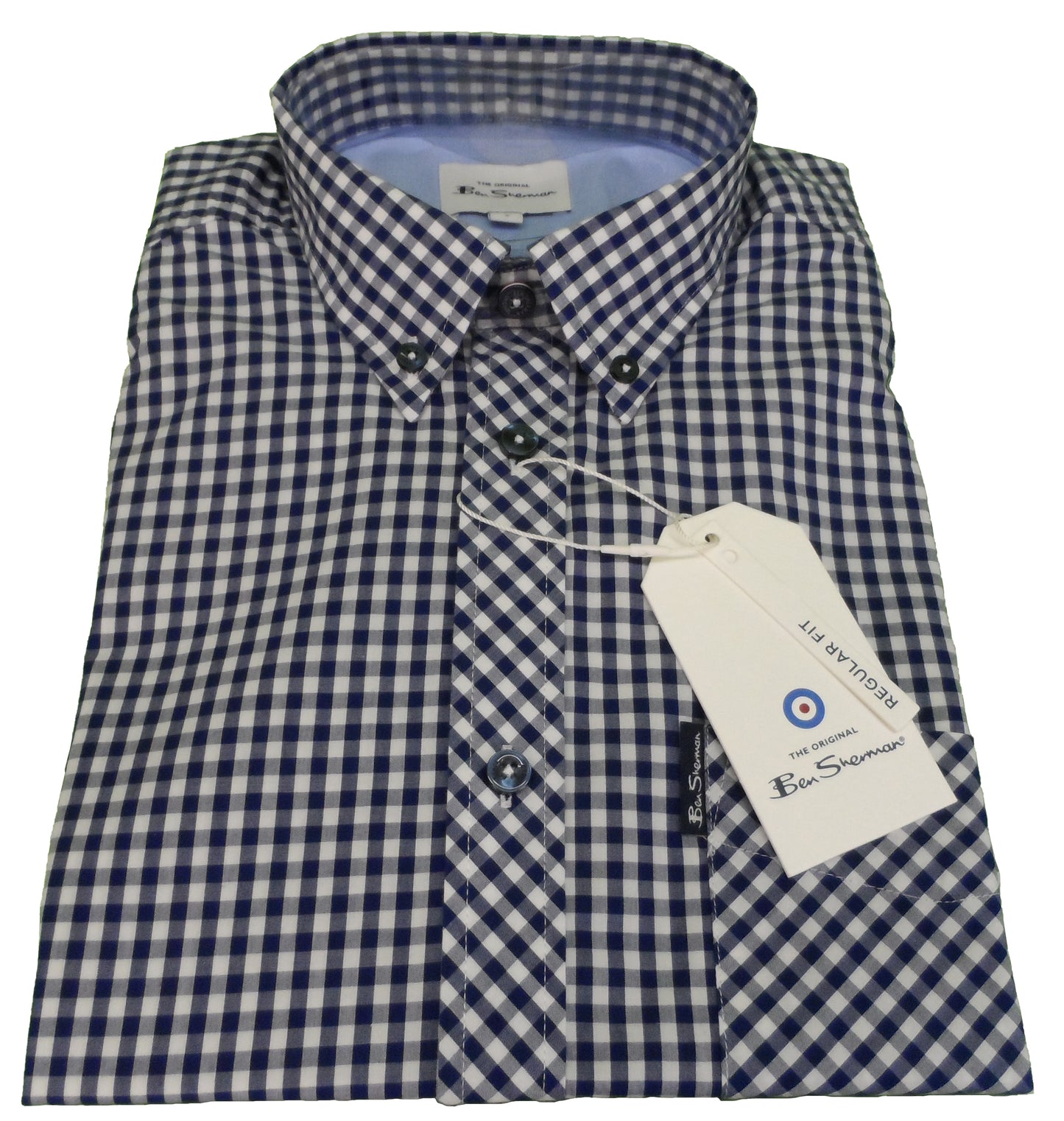 Ben Sherman dunkelblaue Gingham-Karo-Kurzarmhemden für Herren …