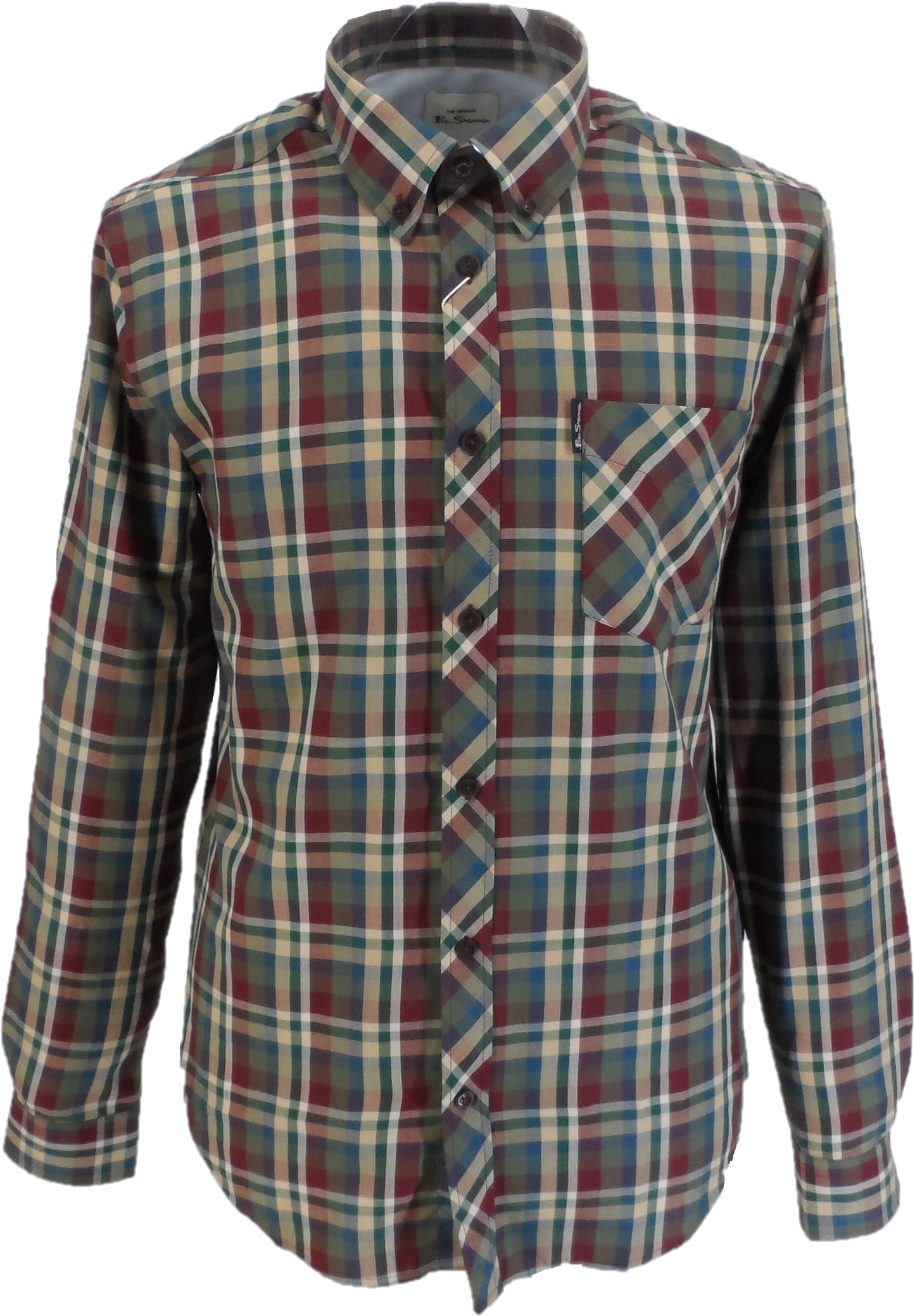 Ben Sherman Mens Loden Green Check Long Sleeved Shirts