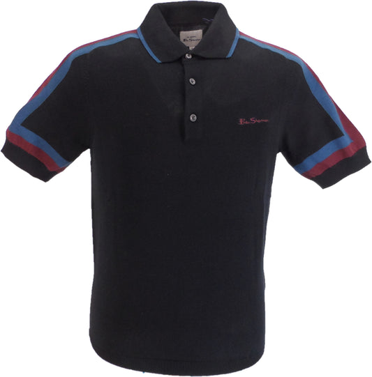 Schwarzes gestreiftes Retro-Poloshirt Ben Sherman aus Strick