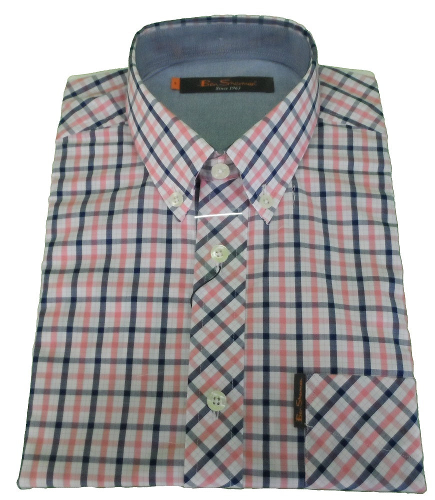 Camisas de manga corta a cuadros rosa mar para hombre Ben Sherman ...