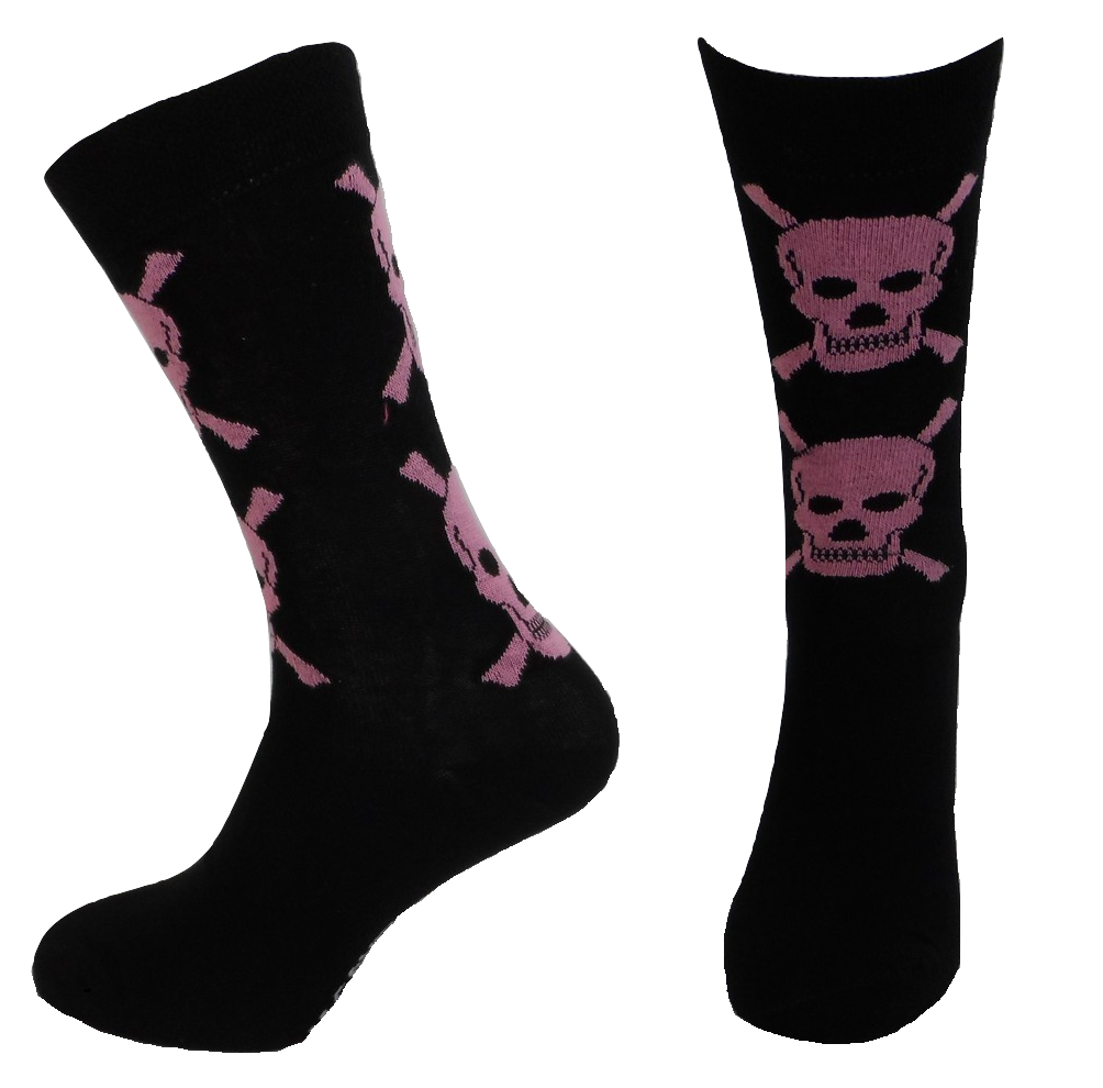Ladies 2 Pair Pack of Black/Pink Skull  Socks