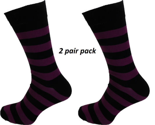 Mens 2 Pair Pack Black/Purple Striped Retro Socks