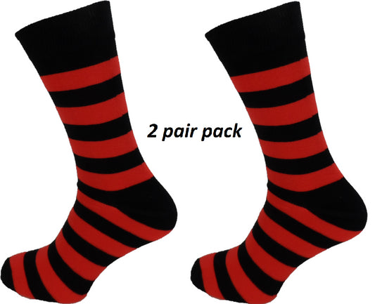 Mens 2 Pair Pack Black/Red Striped Retro Socks