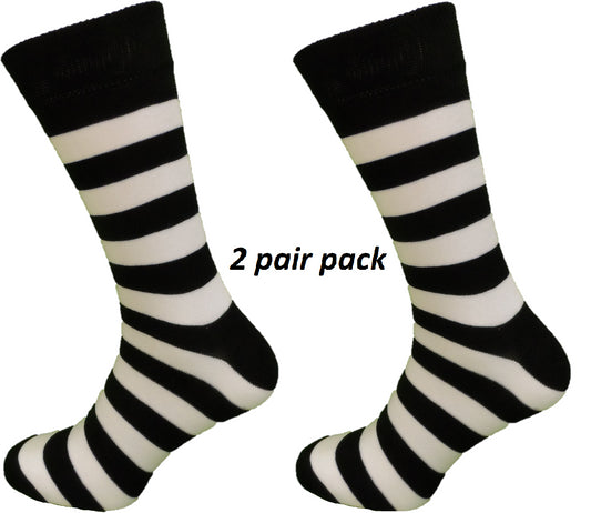 مجموعة من زوجين من Socks الرجالية المخططة باللون الأسود/الأبيض