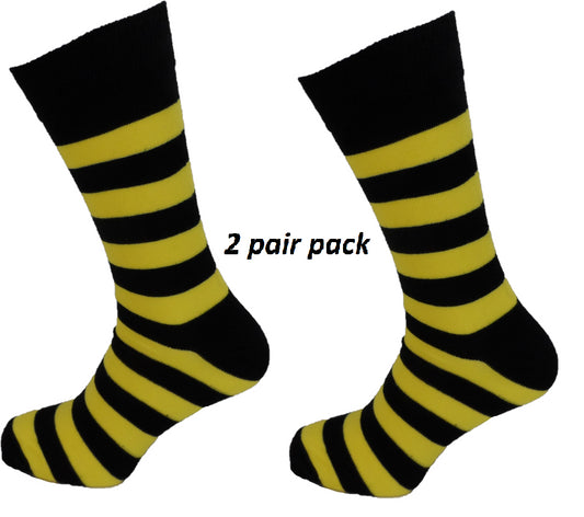 Pack de 2 pares de Socks retro a rayas negras/amarillas para hombre
