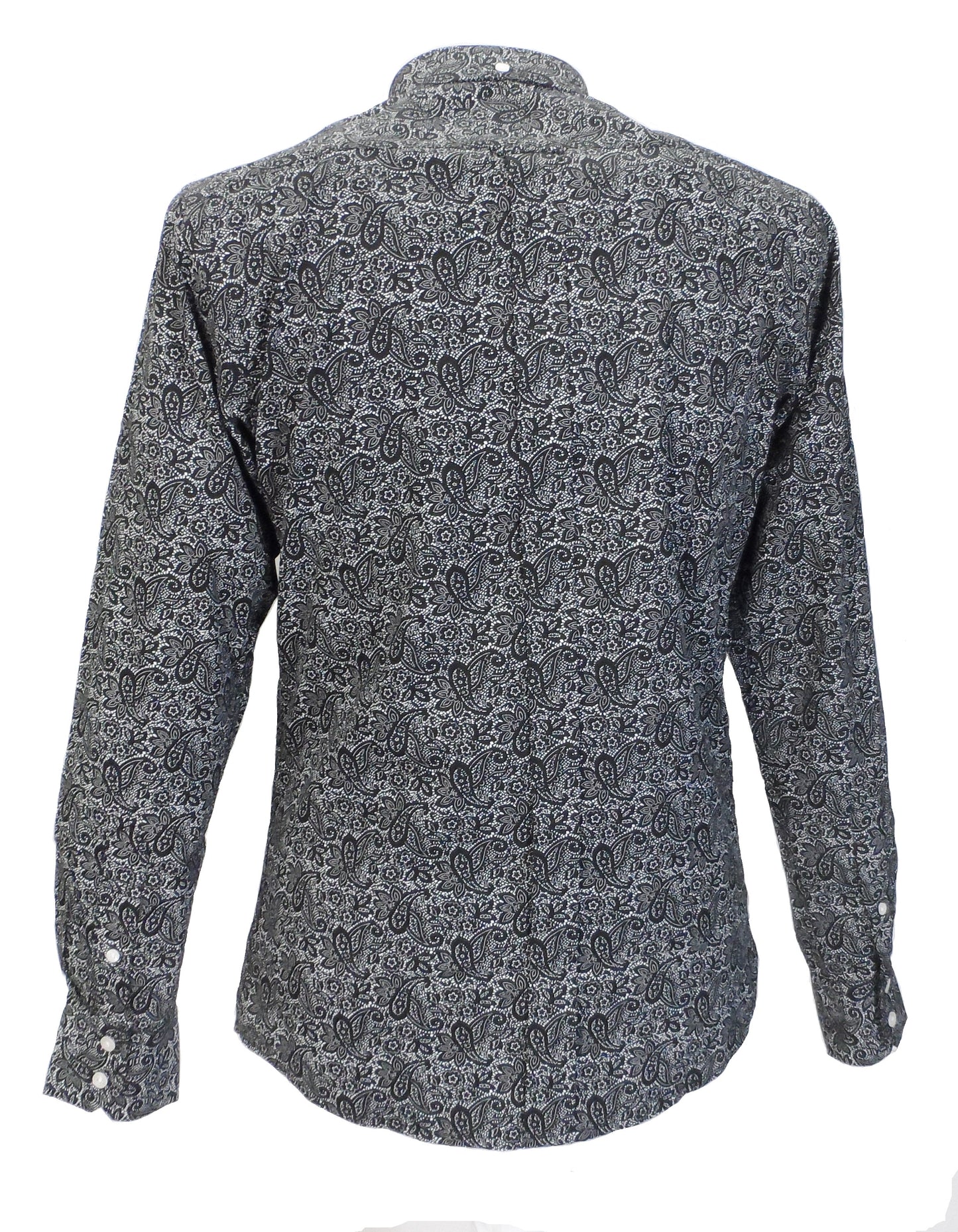 Relco Black Paisley Cotton Long Sleeved Retro Mod Button Down Shirts