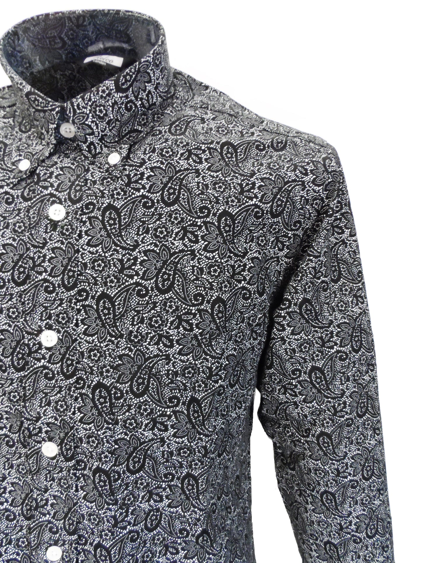 Relco Black Paisley Cotton Long Sleeved Retro Mod Button Down Shirts