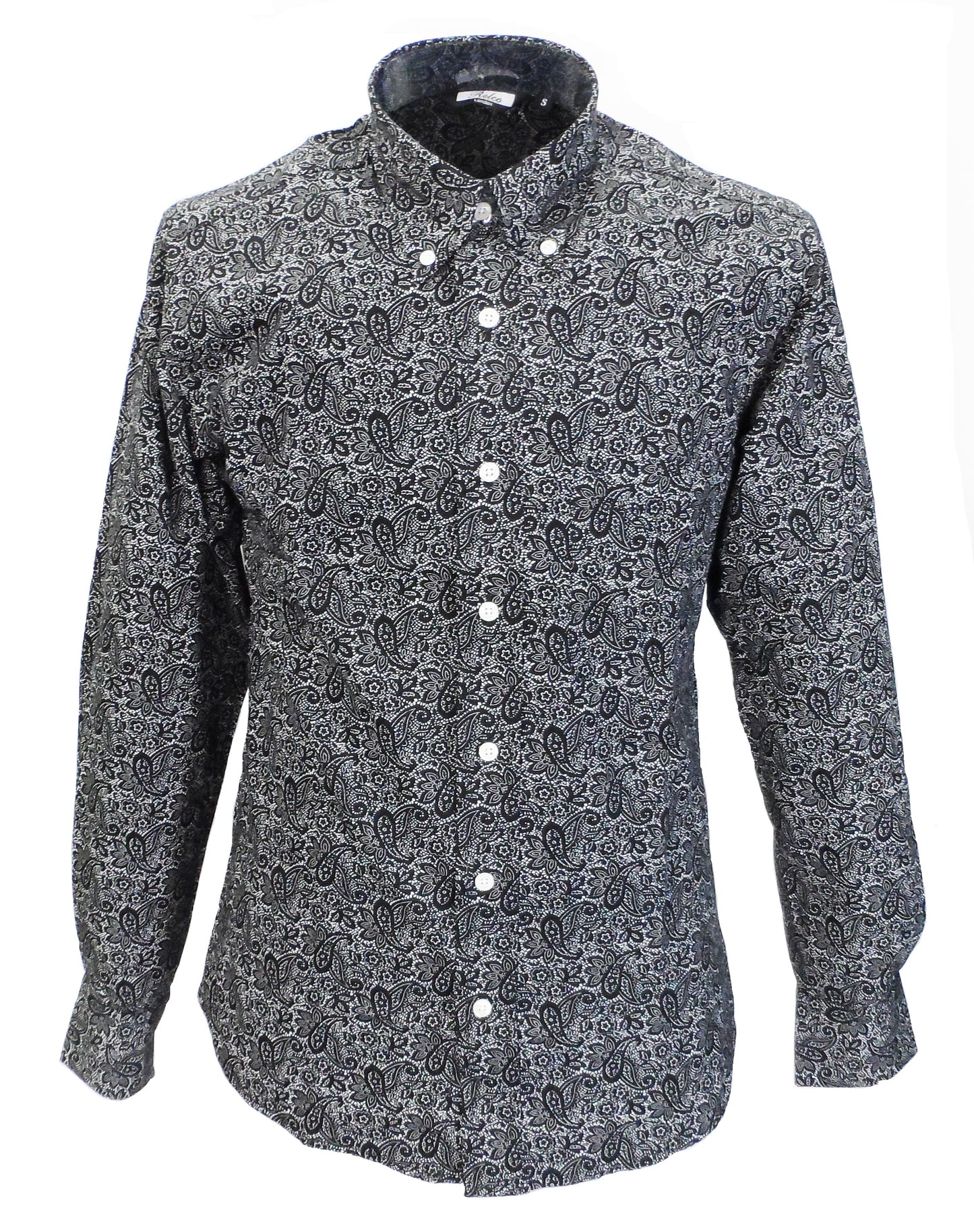 Relco Black Paisley Cotton Long Sleeved Retro Mod Button Down Shirts