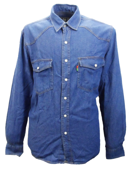 Camisa vaquera estilo western azul con lavado de piedra Duke para hombre