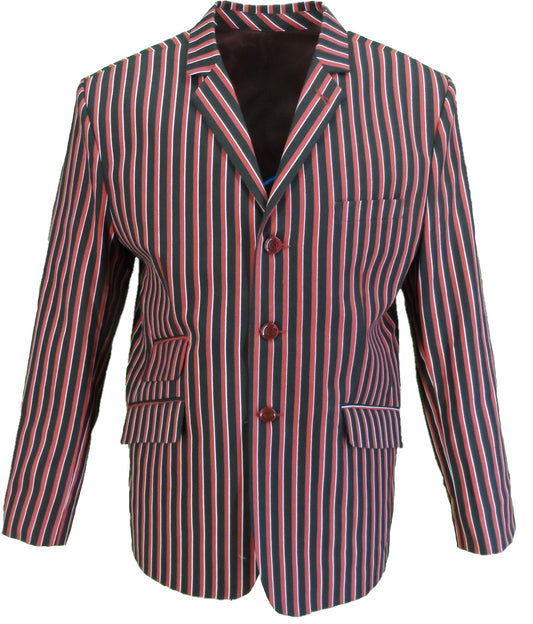 Mens Classic Retro Black/Red/White Boating Blazer Jacket