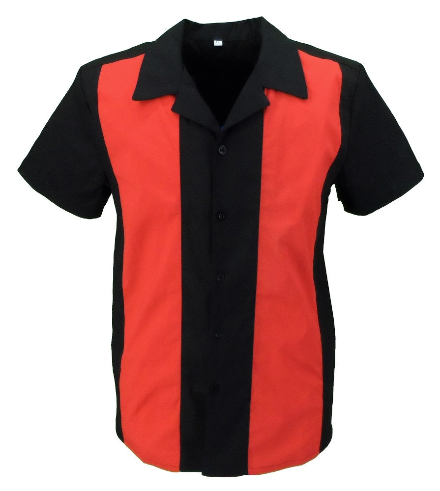 Bowling Shirts روكابيلي باللونين الأسود والأحمر Mazeys