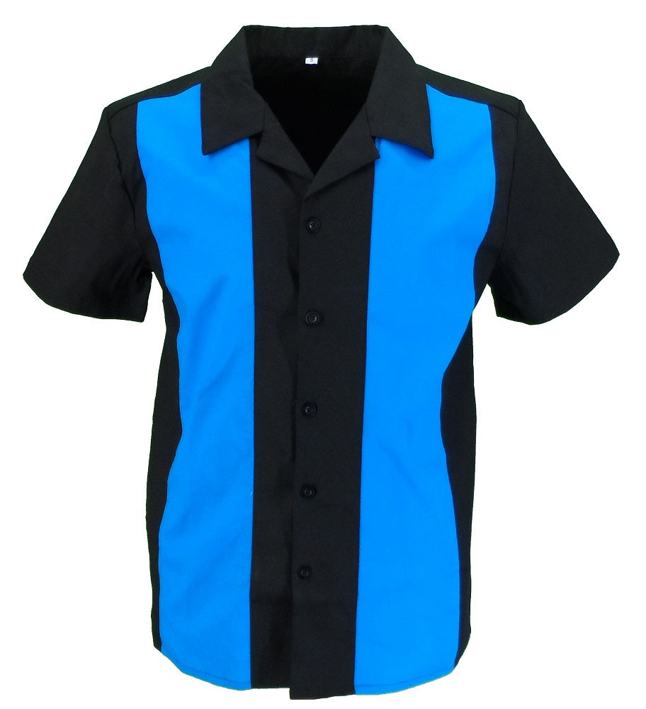 Bowling Shirts روكابيلي باللون الأسود/الأزرق Mazeys