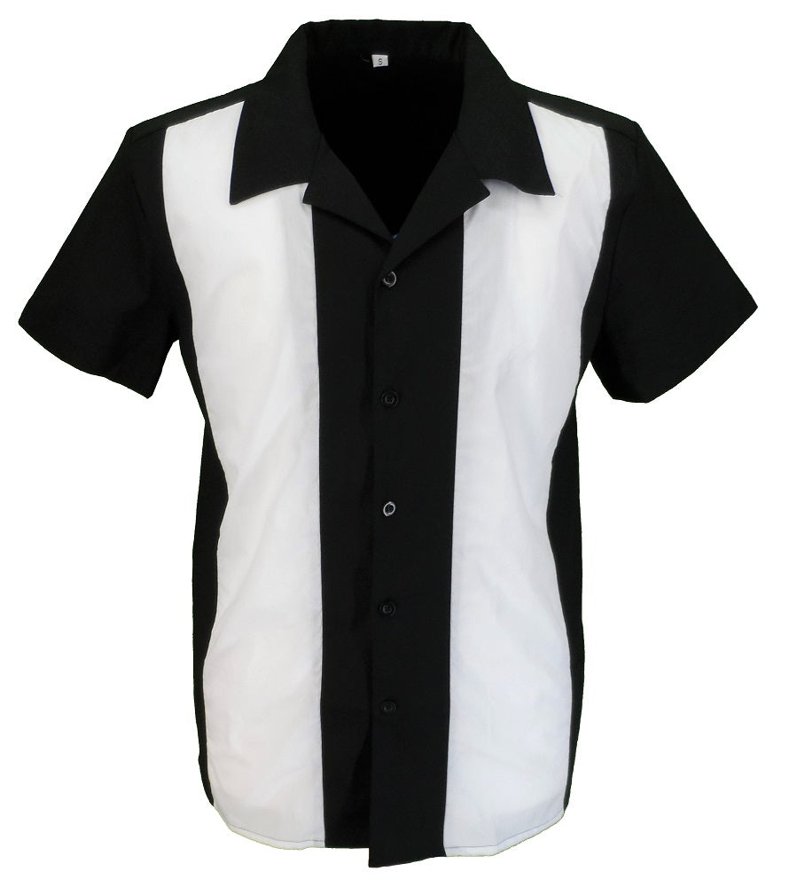 Mazeysレトロ ブラック/ホワイト ロカビリーBowling Shirts
