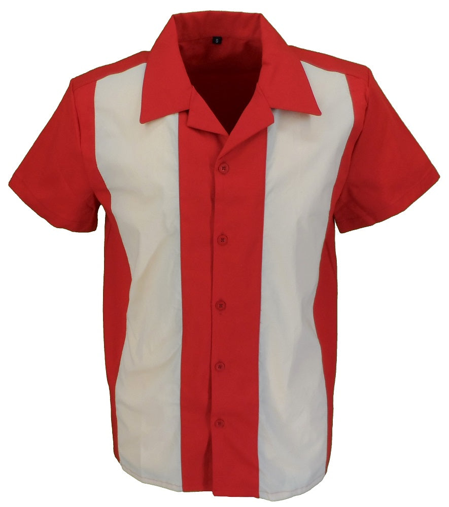 Mazeys retro dyb rød/cremefarvet rockabilly Bowling Shirts