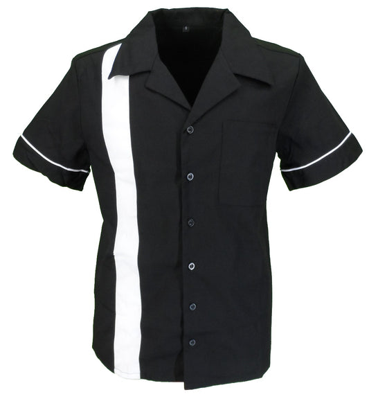 Bowling Shirts روكابيلي ذات شريط واحد باللون الأسود/الأبيض من Mazeys