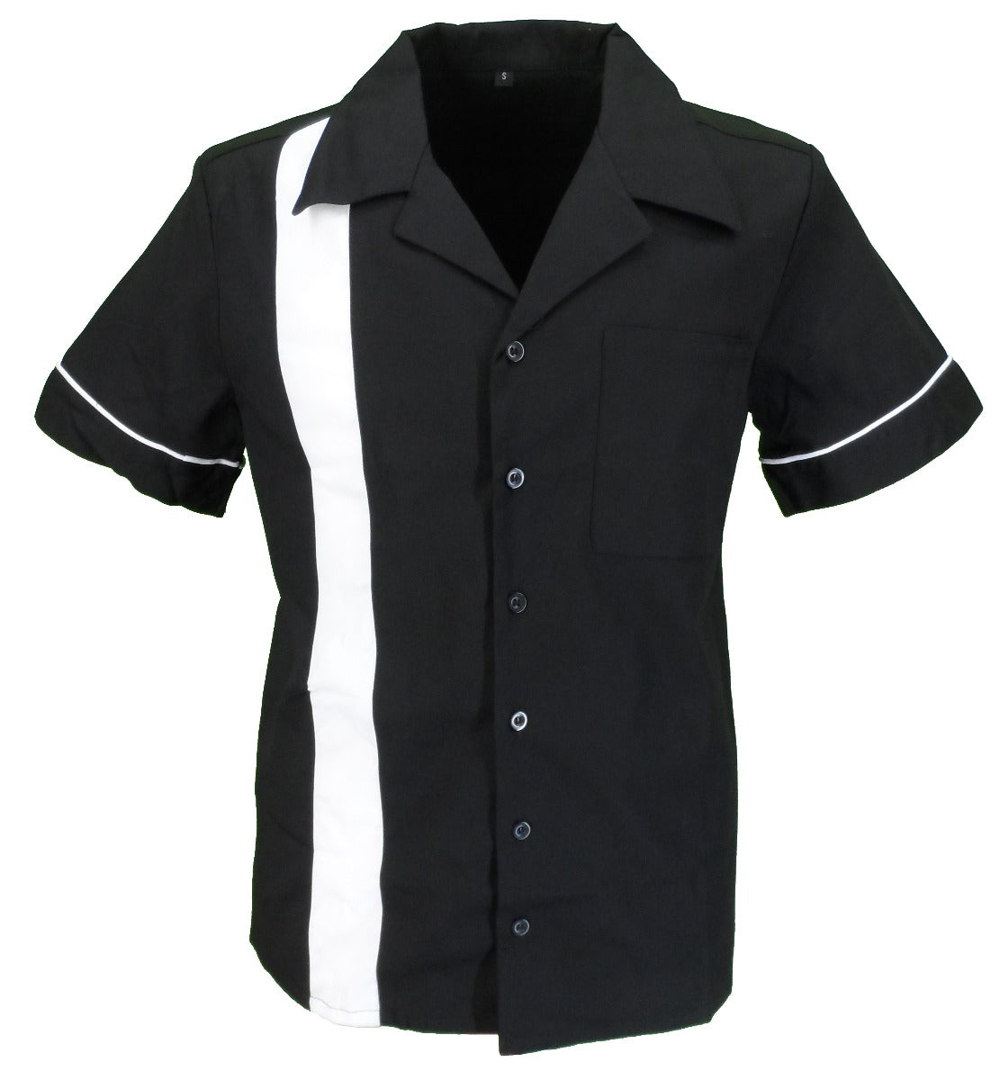 Bowling Shirts روكابيلي ذات شريط واحد باللون الأسود/الأبيض Mazeys