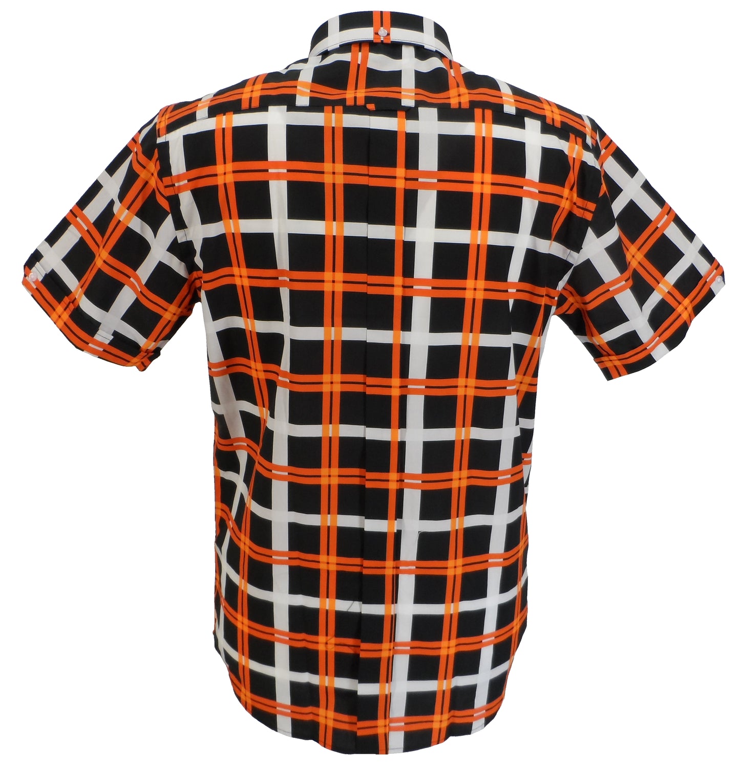 Mazeys Camisas De Manga Corta Para Hombre Negro/Naranja/Blanco A Cuadros 100% Algodón