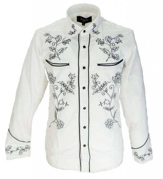 Camisas vintage/retro de vaquero occidental blanco/negro