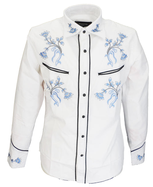 Camisas vintage/retro de vaquero occidental azul blanco
