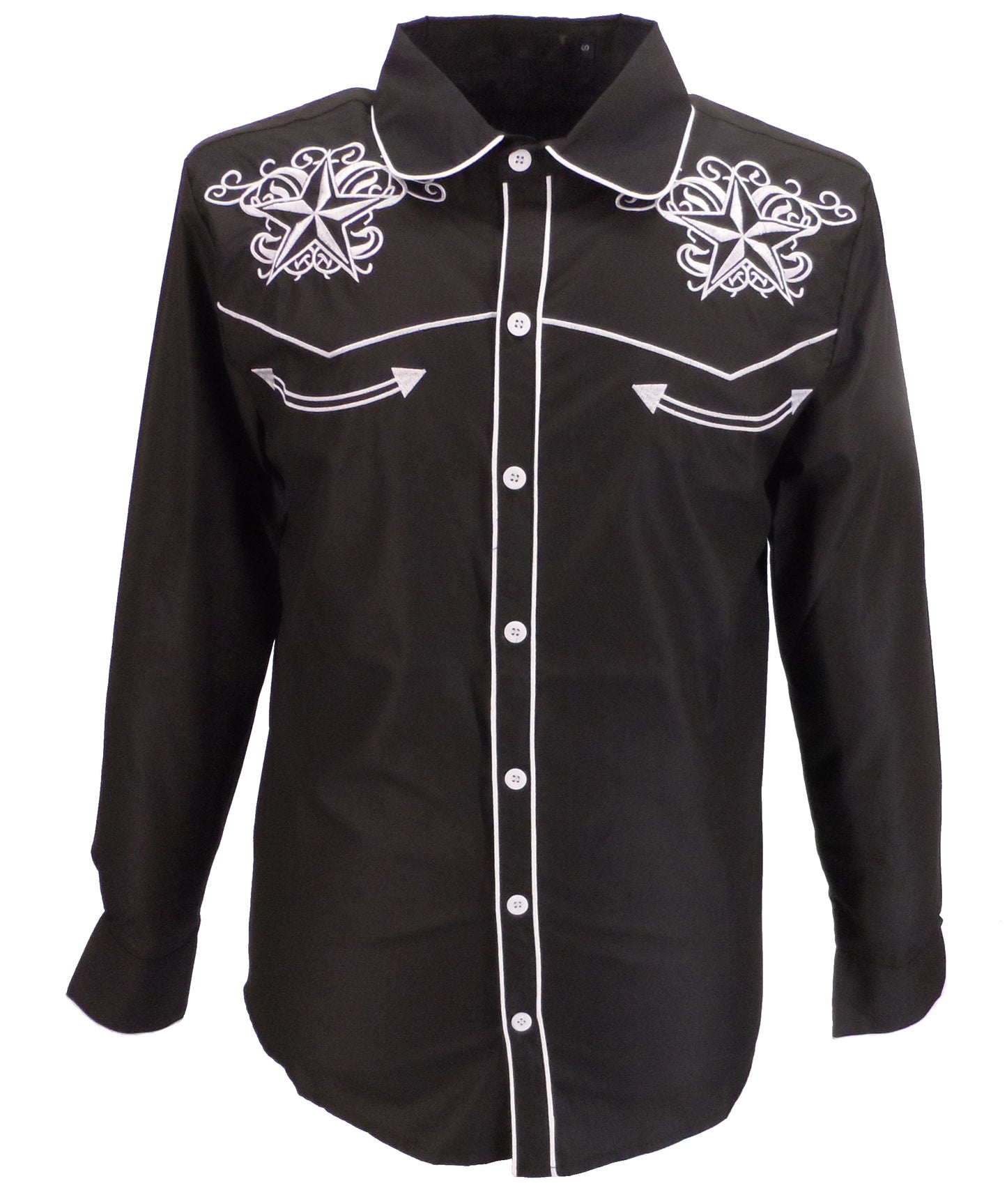 Mazeys camisas vintage/retro de vaquero estrella occidental negra para hombre