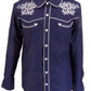 Mazeys Camisas Vintage/Retro Estilo Vaquero Estrella Occidental Azul Marino Para Hombre