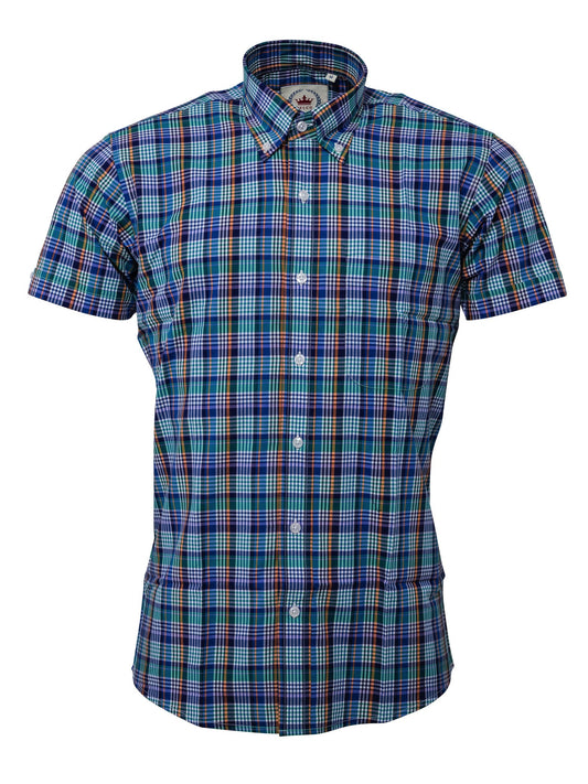 Relco Mens Multi Checked Short Sleeved Button Down Shirts