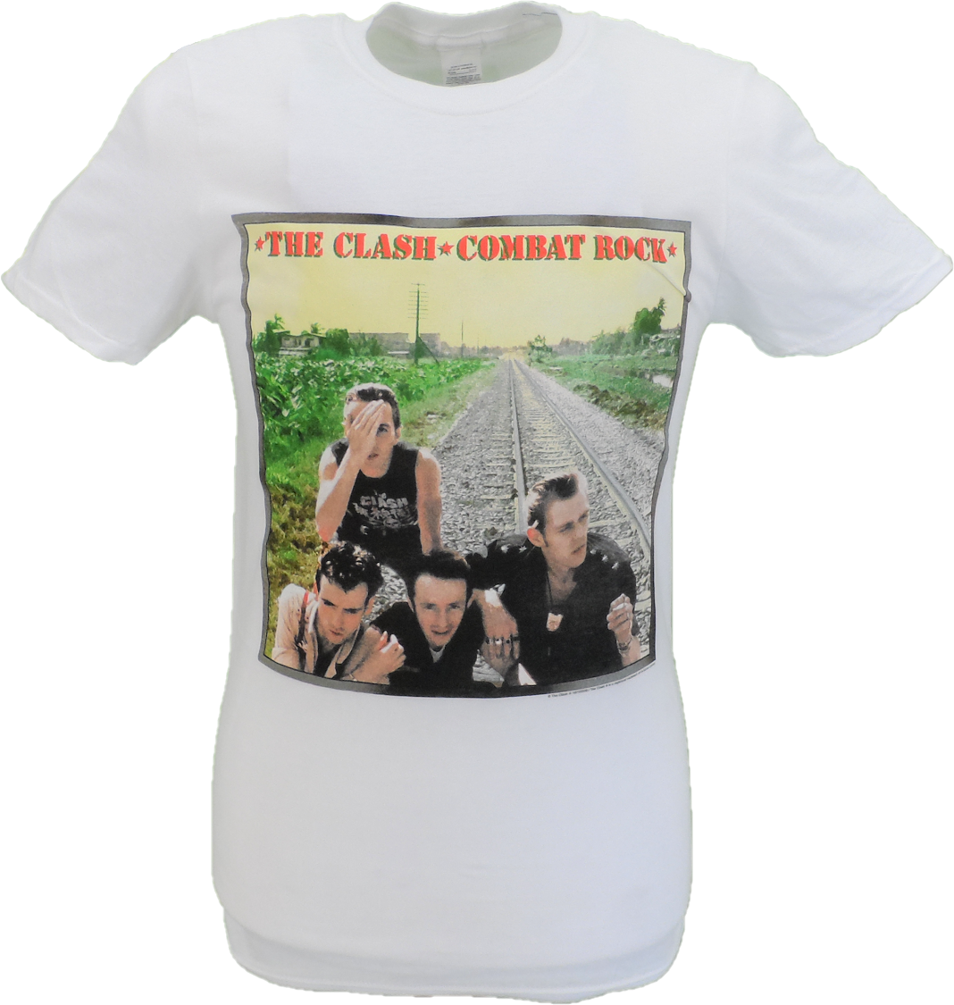 Mens White Official The Clash Combat Rock T Shirt
