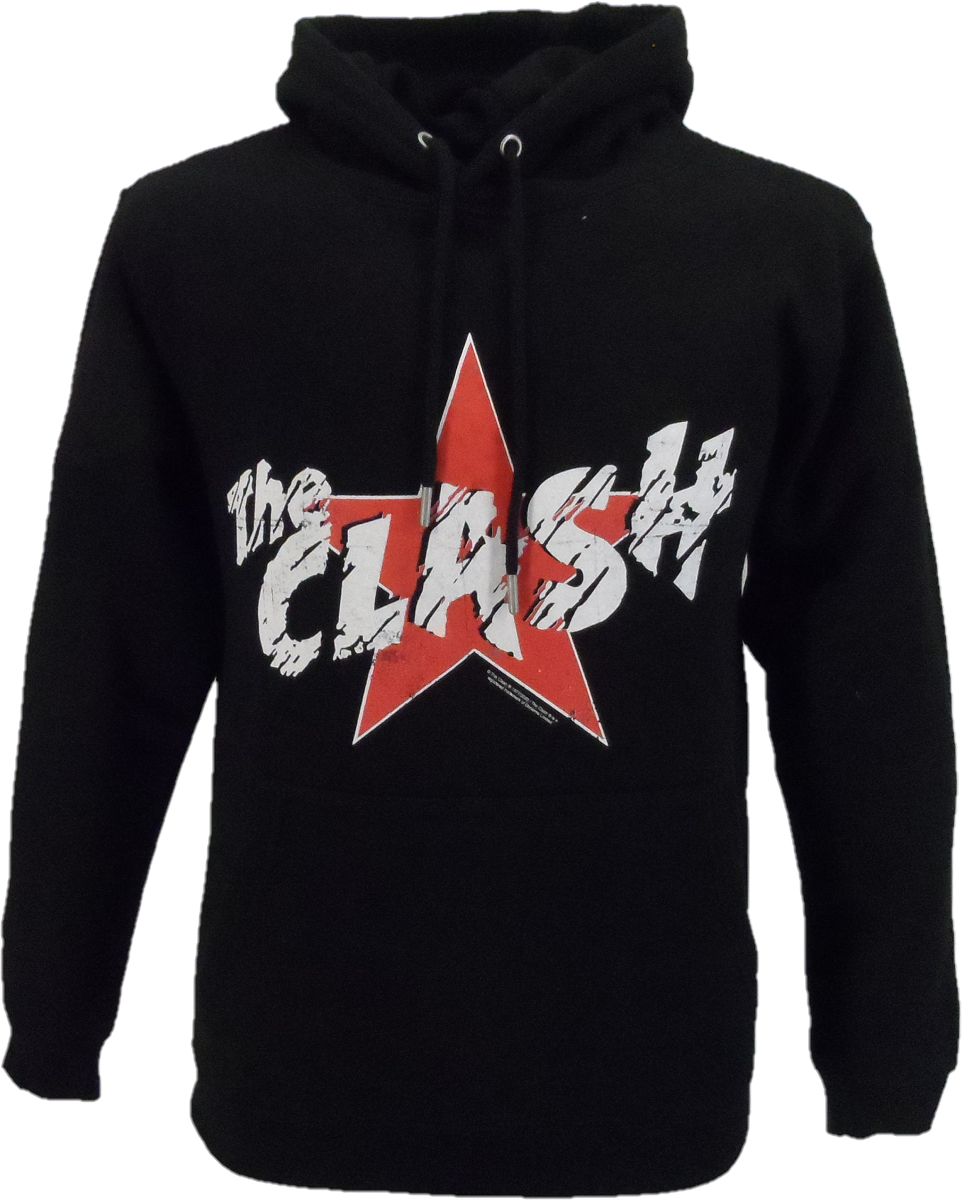 Felpa nera da uomo con cappuccio e logo della stella The Clash