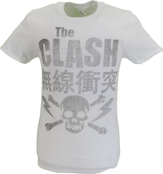Maglietta bianca ufficiale da uomo The Clash con teschio e ossa incrociate