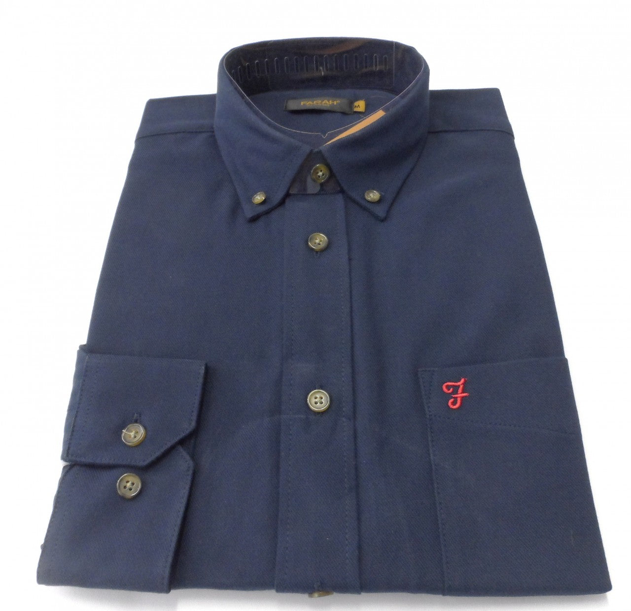 Farah Navy Selby Cotton Long Sleeved Retro Mod Button Down Shirts