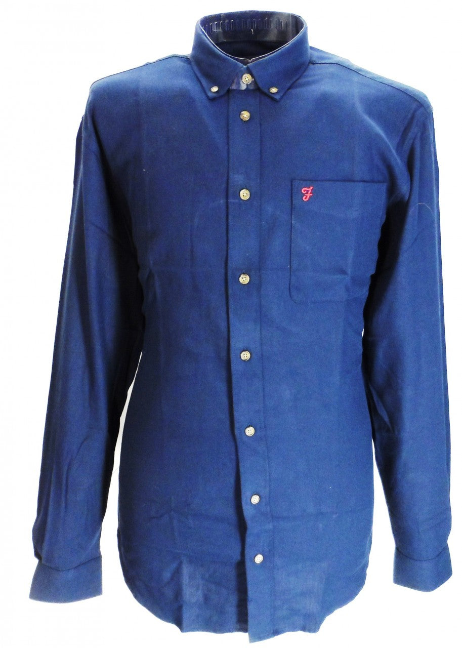 Farah Navy Selby Cotton Long Sleeved Retro Mod Button Down Shirts